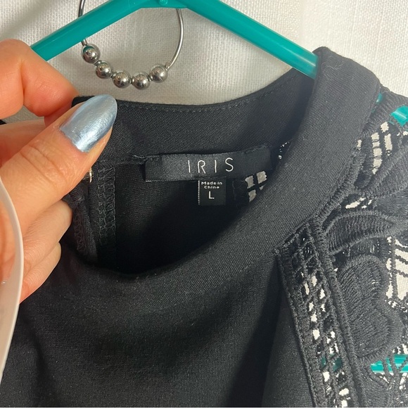 Iris Black Cocktail Dress Lace Shoulders Size L Women’s - Picture 4 of 6